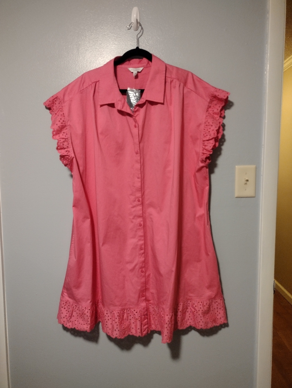 Crown & Ivy Eyelet Ruffle Sleeve Shirt Dress